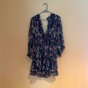 Beautiful multi color mini dress low front with button open back